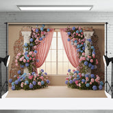 Lofaris Bricks Wall Window Colorful Floral Wedding Backdrop